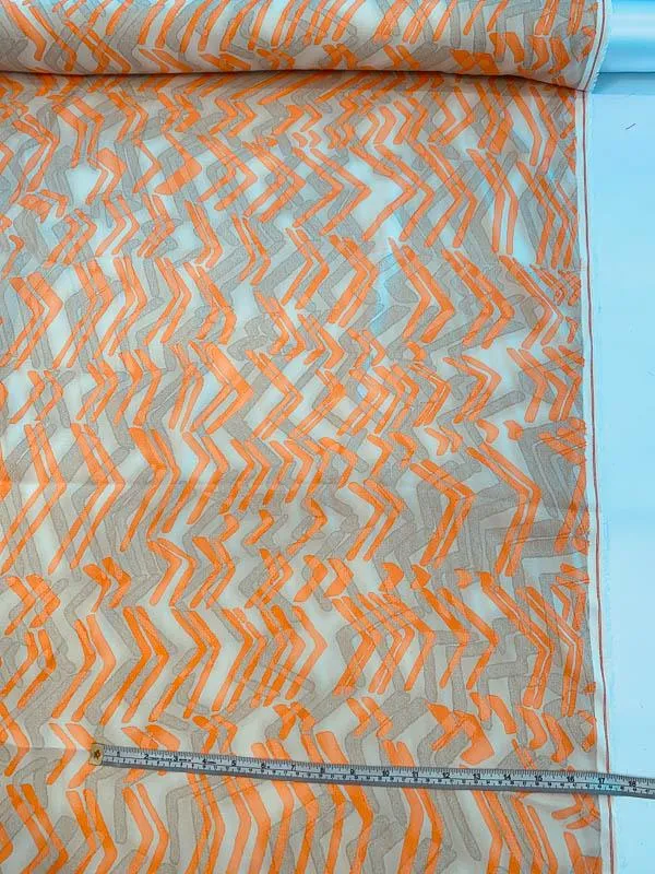 Abstract Broken Chevron Printed Baby Silk Gabardine - Sand / Orange