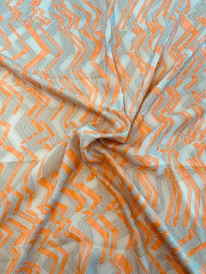 Abstract Broken Chevron Printed Baby Silk Gabardine - Sand / Orange