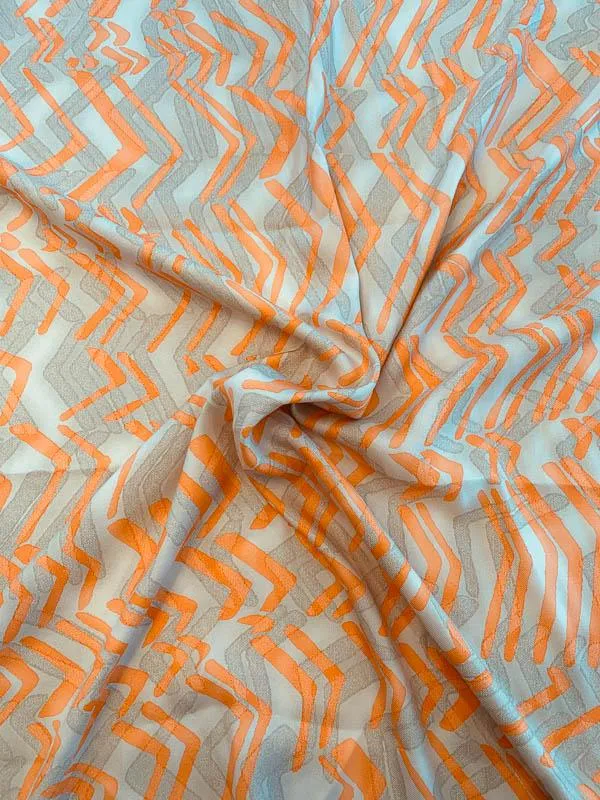 Abstract Broken Chevron Printed Baby Silk Gabardine - Sand / Orange