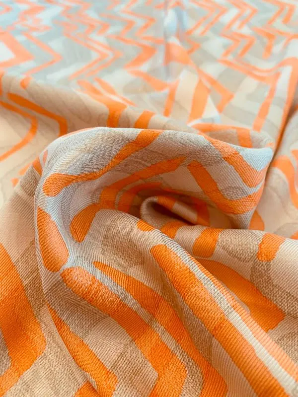 Abstract Broken Chevron Printed Baby Silk Gabardine - Sand / Orange