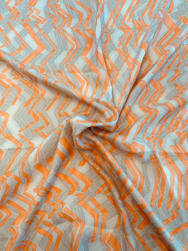Abstract Broken Chevron Printed Baby Silk Gabardine - Sand / Orange