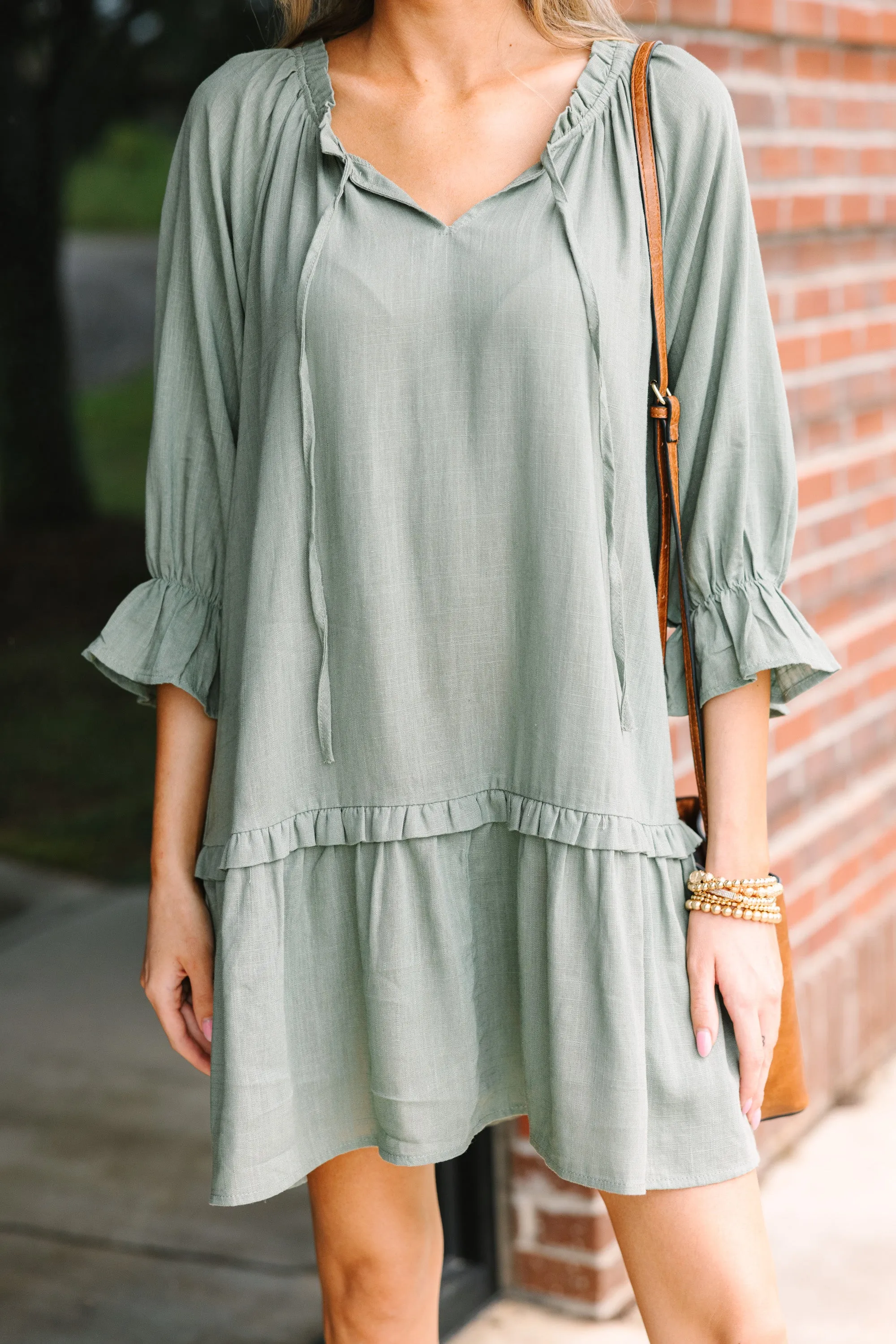 Always In The Lead Olive Green Linen Dress