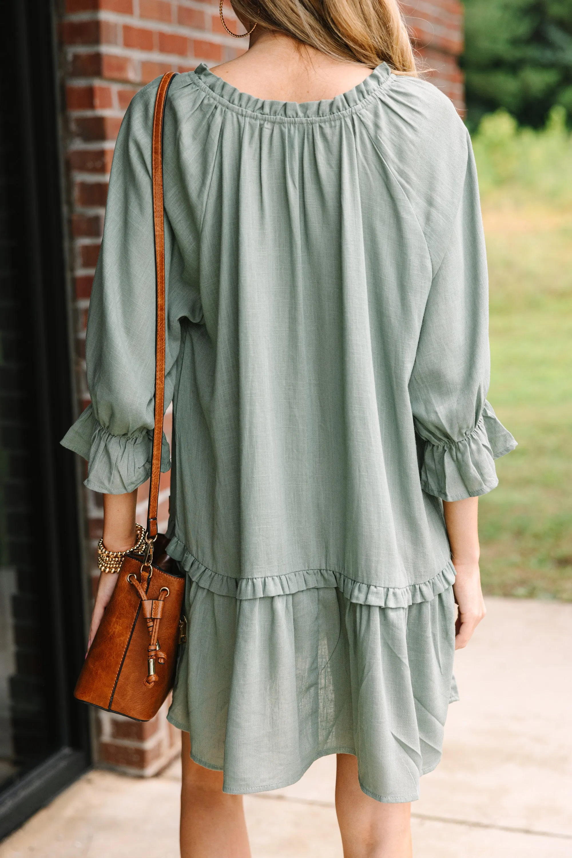 Always In The Lead Olive Green Linen Dress