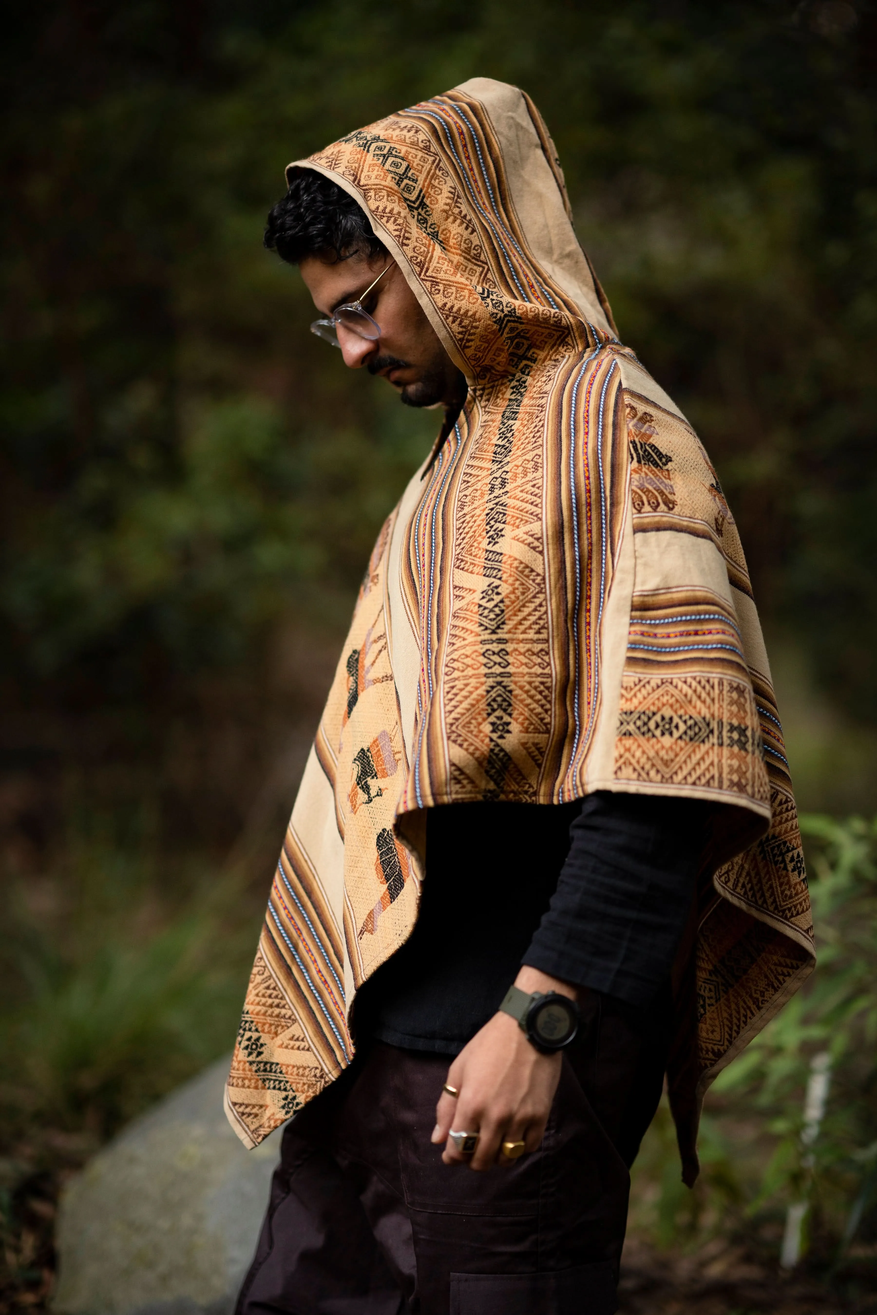 Ancient Inca Poncho - Sand with Patterns