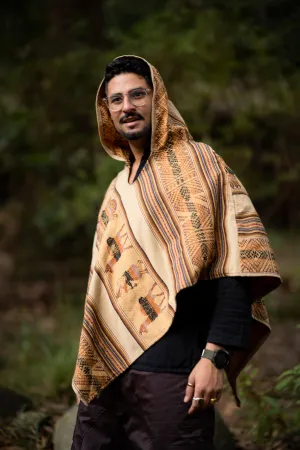 Ancient Inca Poncho - Sand with Patterns