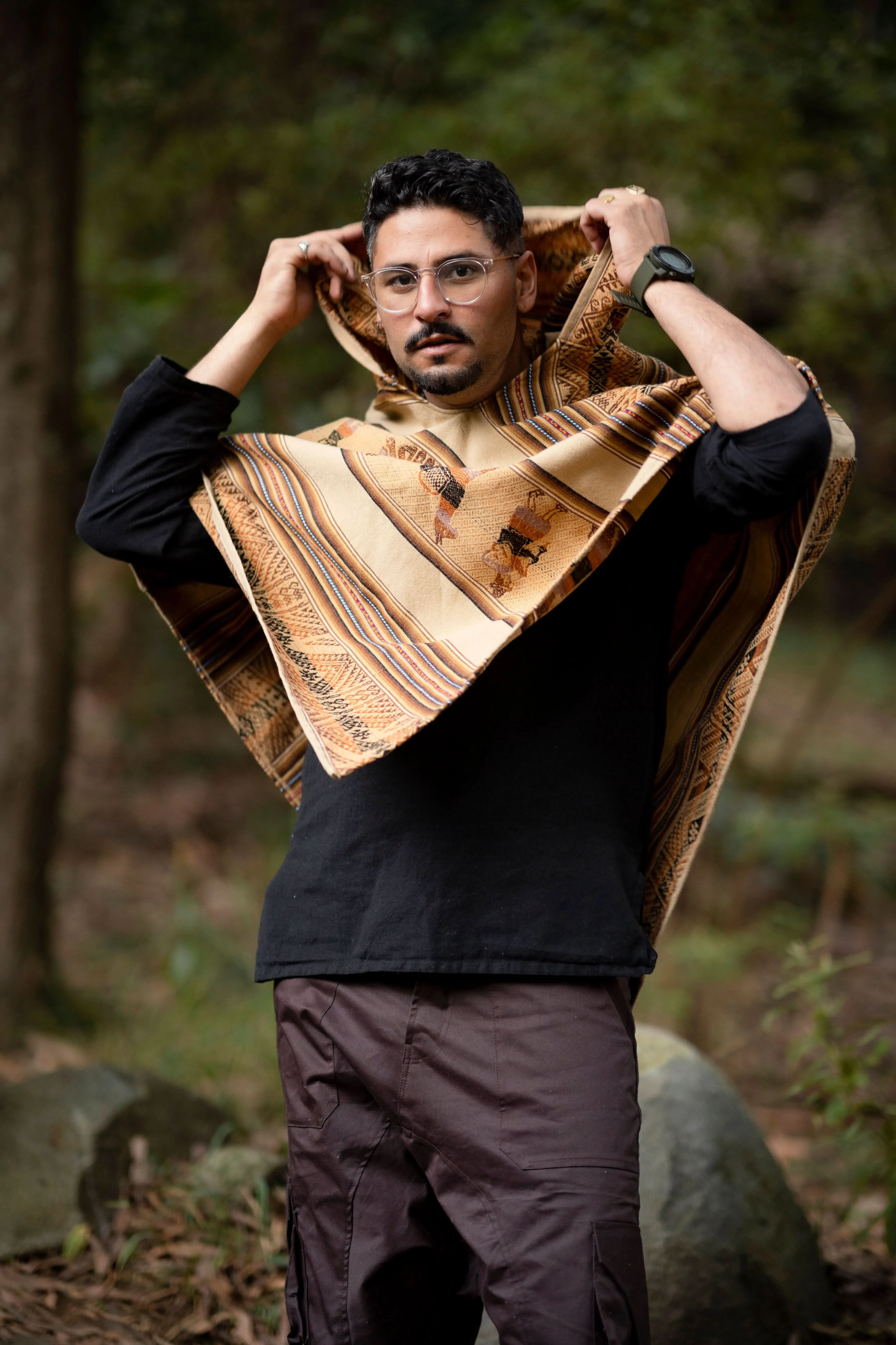 Ancient Inca Poncho - Sand with Patterns