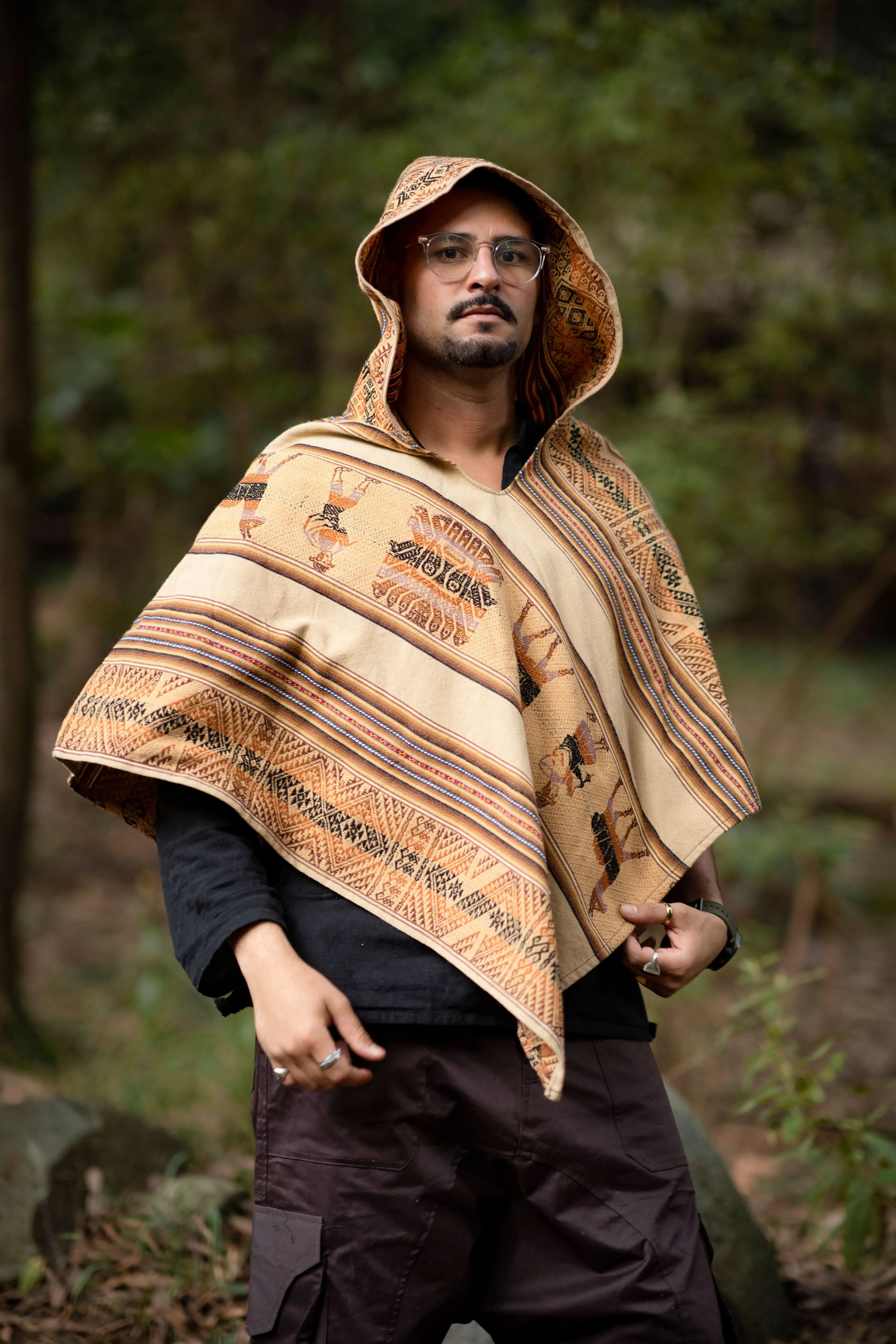Ancient Inca Poncho - Sand with Patterns