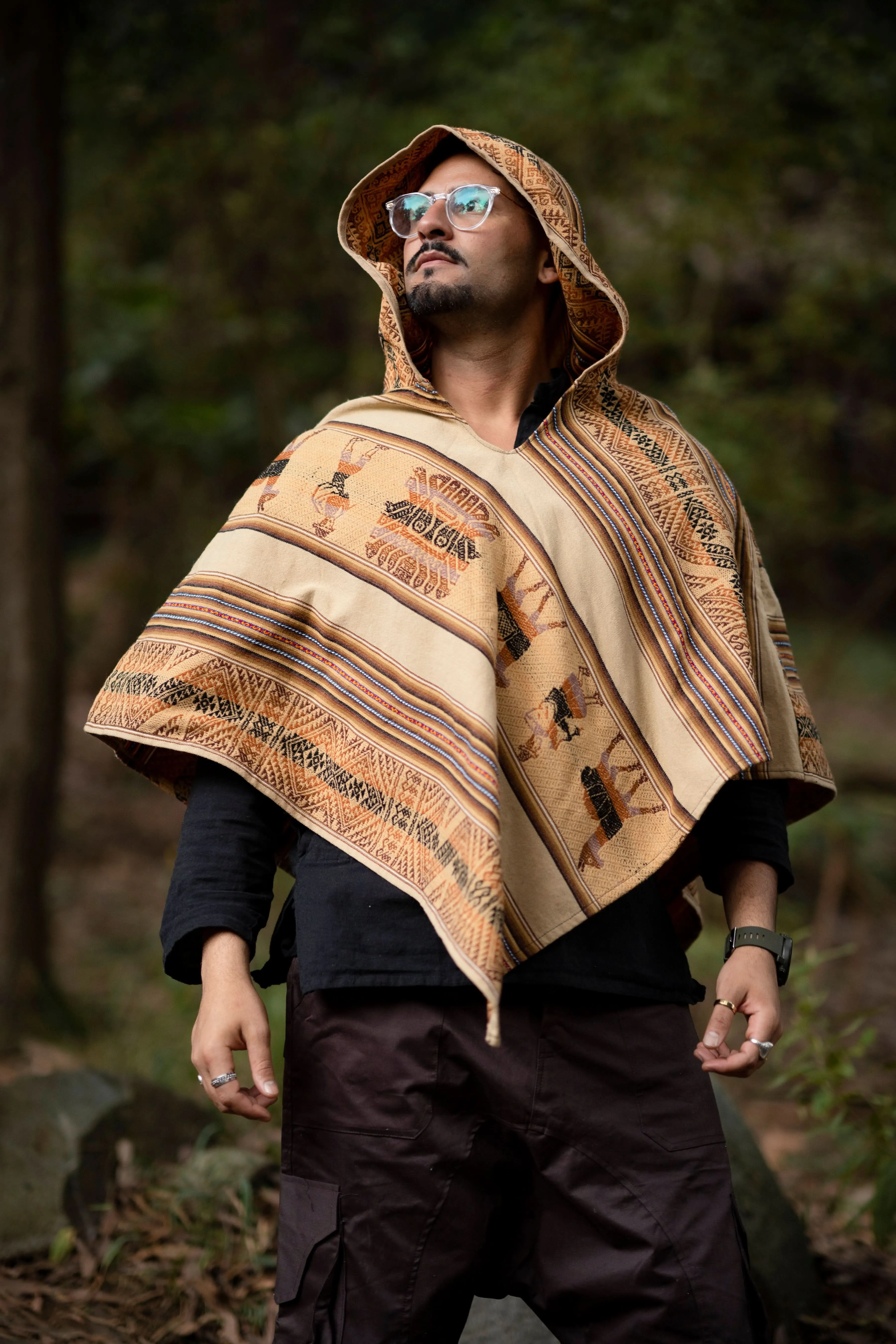 Ancient Inca Poncho - Sand with Patterns