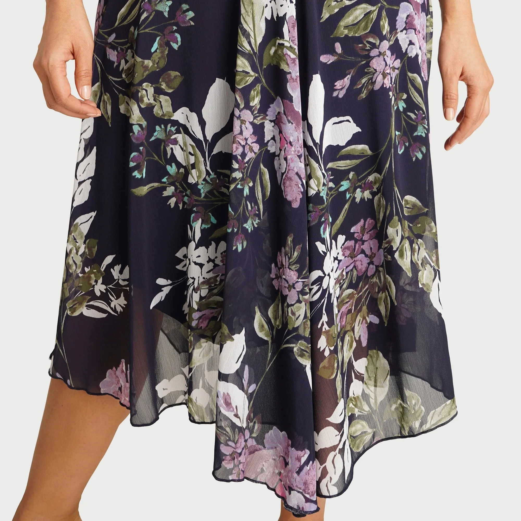 Audrey Navy Floral Asymmetrical Midi Dress