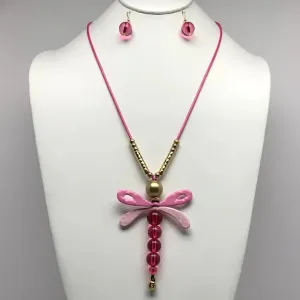 Beaded Dragonfly Necklace and Earring Set