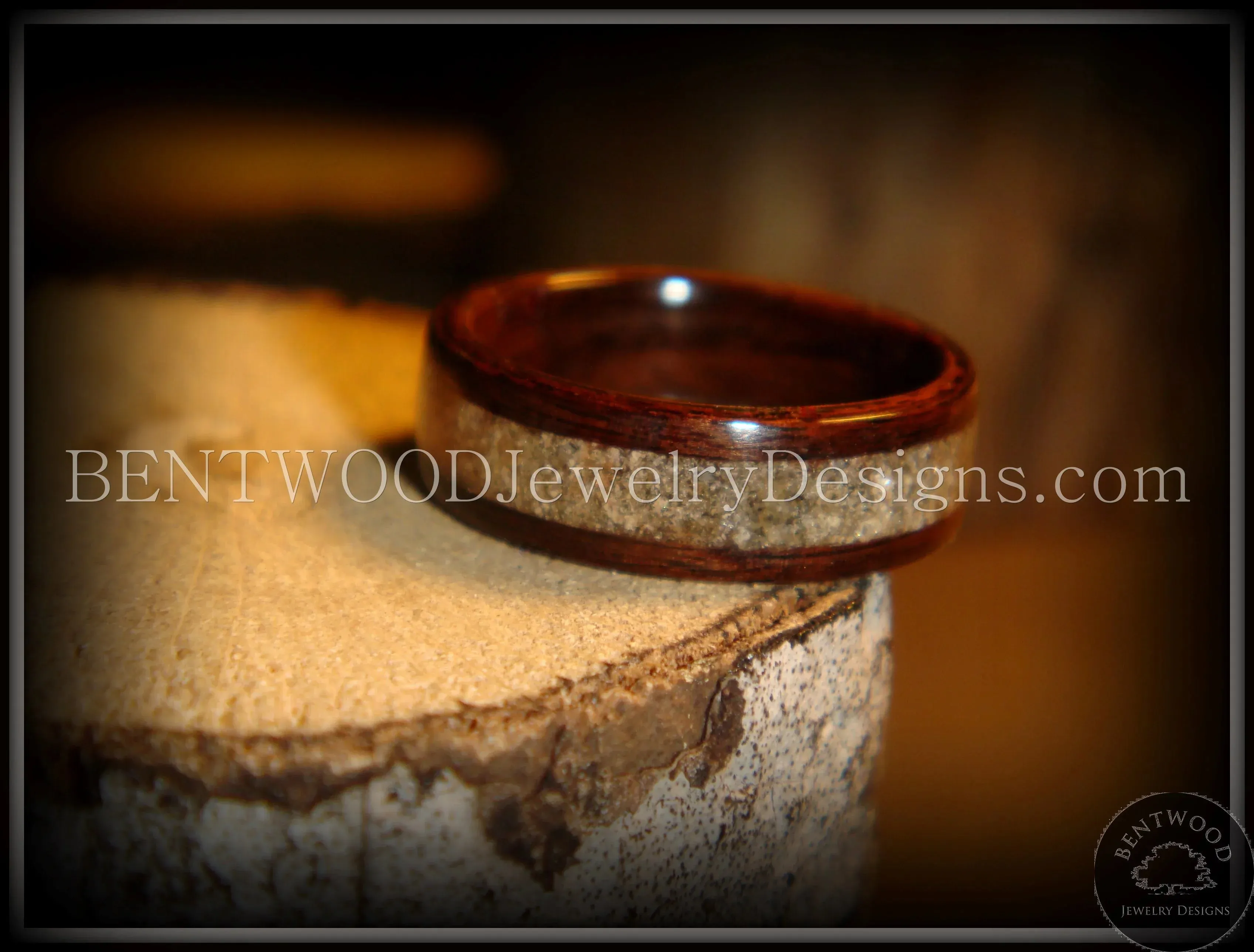 Bentwood Ring - Rosewood Wood Ring with Light Sand Inlay
