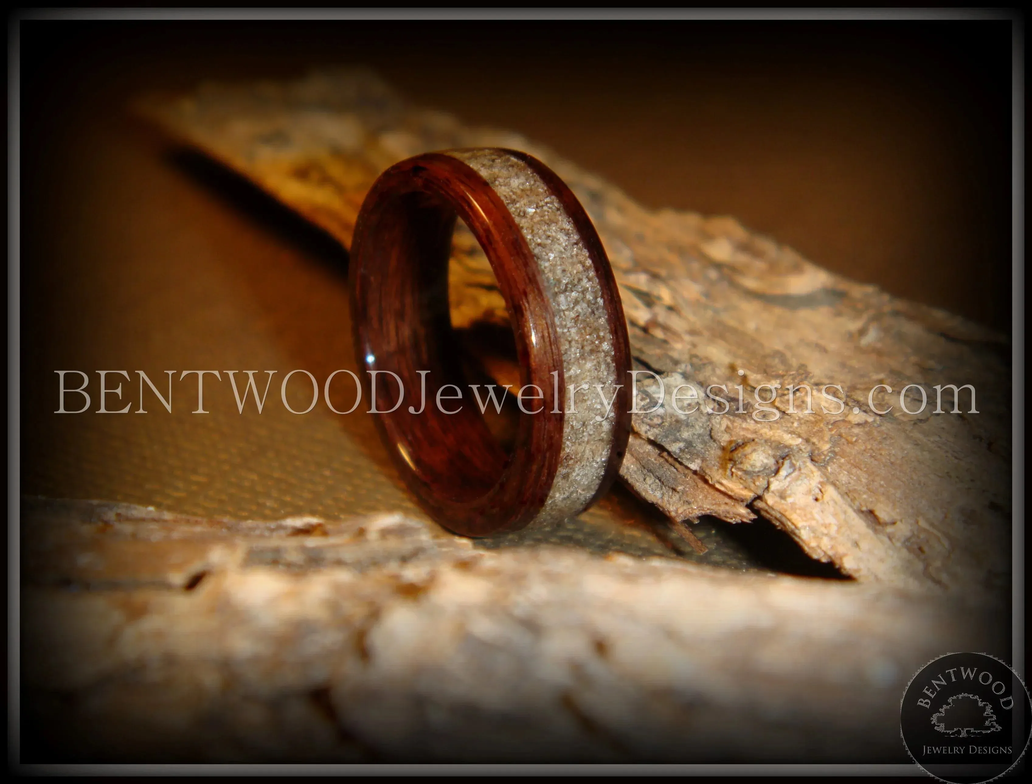 Bentwood Ring - Rosewood Wood Ring with Light Sand Inlay