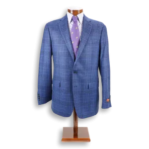 Blue Plaid Wool and Cashmere Blend Sport Coat
