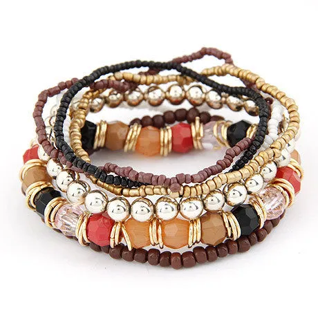 Bohemian Multi-layer Beads Elastic Strand Bracelets for Women