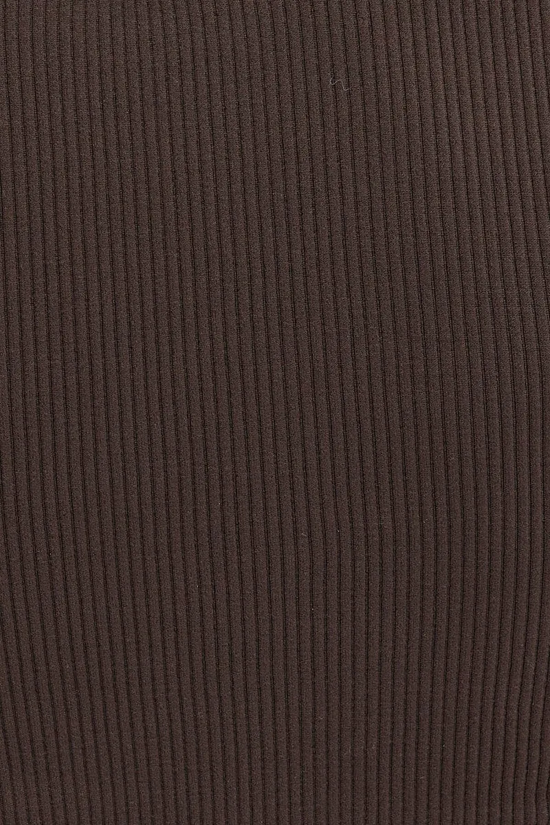 Brown Top Long Sleeve Cowl Neck Seamless