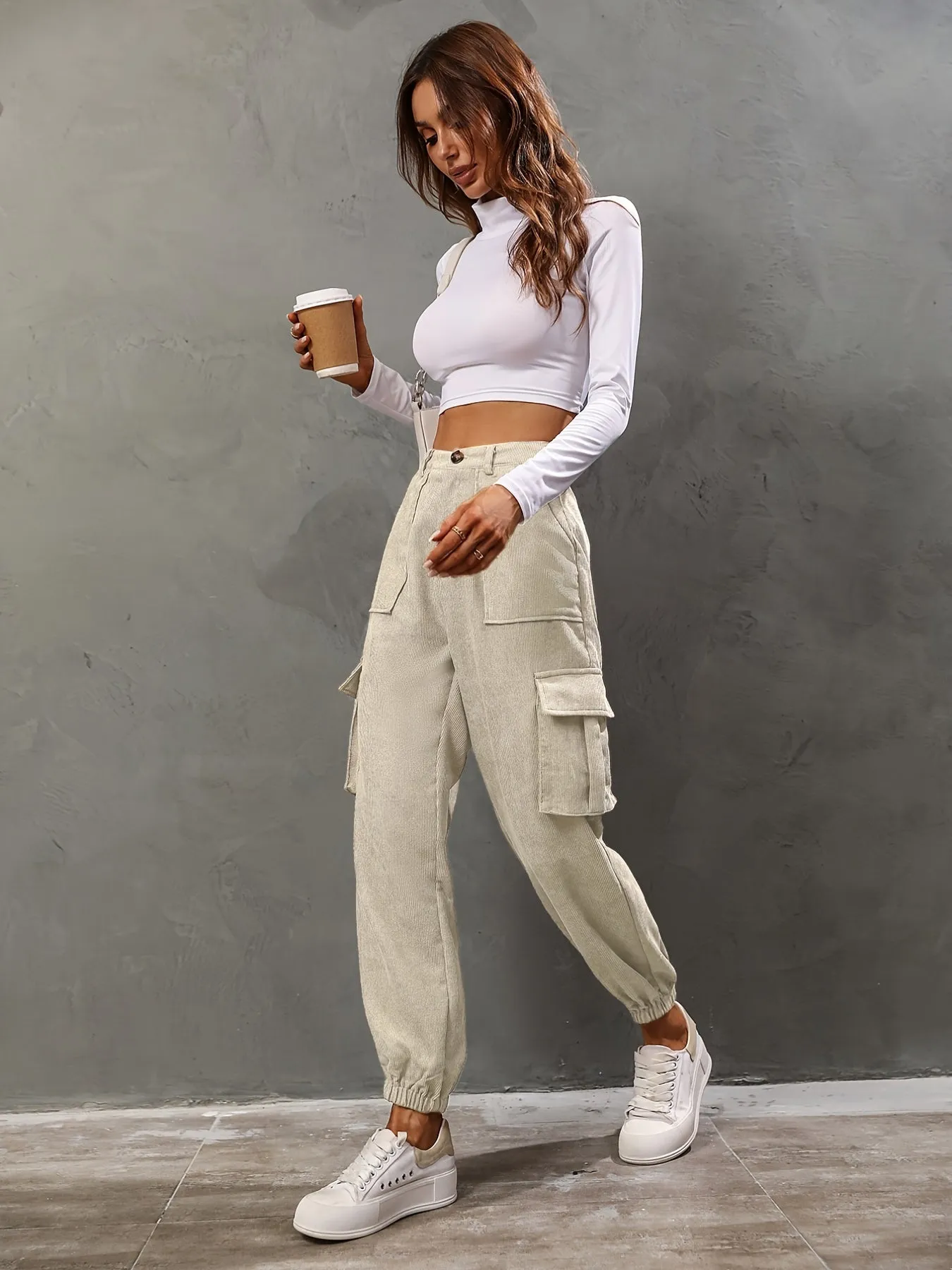 Casual Solid High Waist Pants With Pockets, Casual Every Day Pants