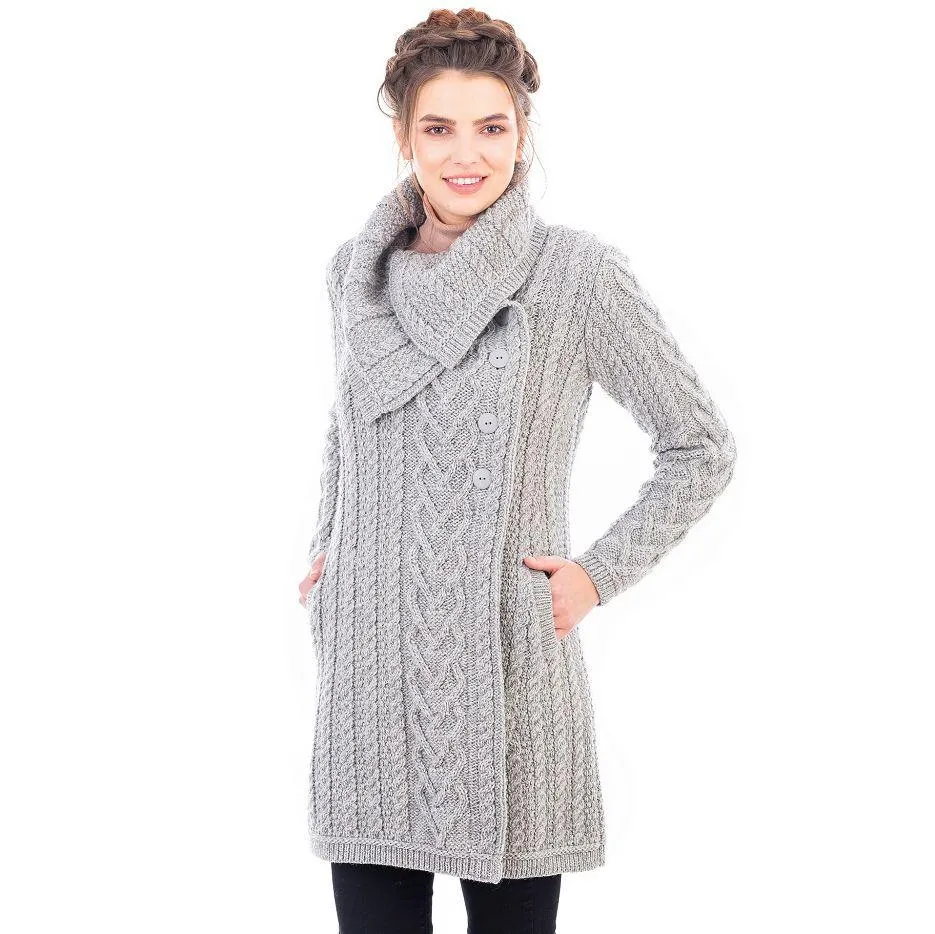 Classic Merino Wool Aran Cable Coat 6 Sizes 4 Colors Made in Ireland