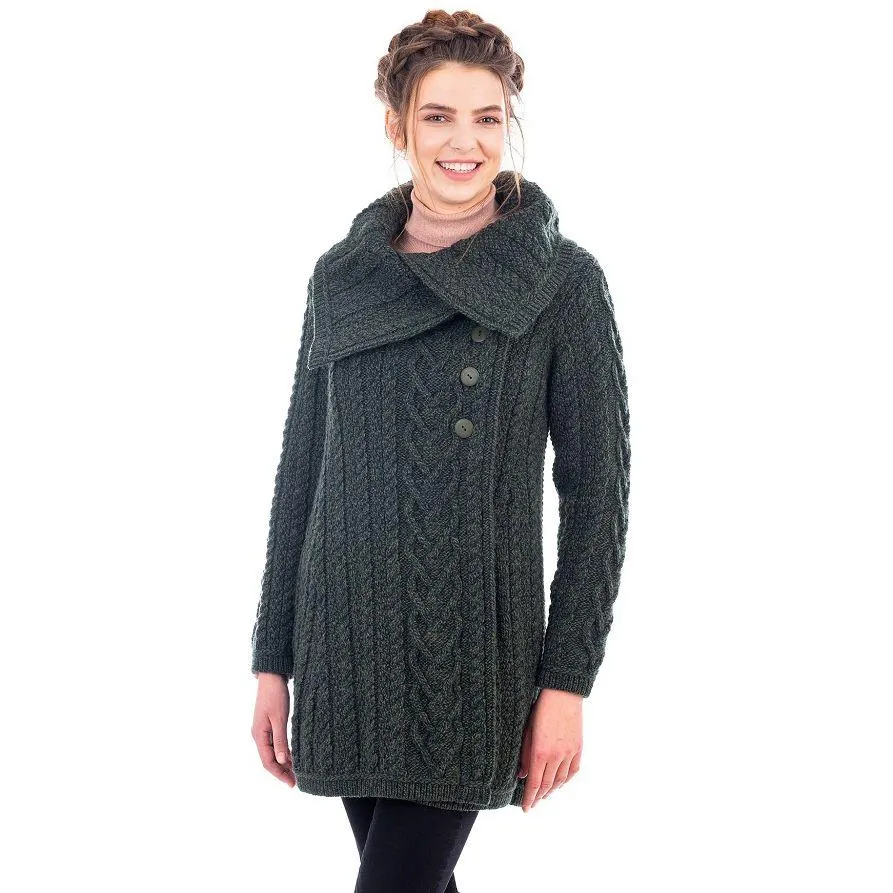 Classic Merino Wool Aran Cable Coat 6 Sizes 4 Colors Made in Ireland