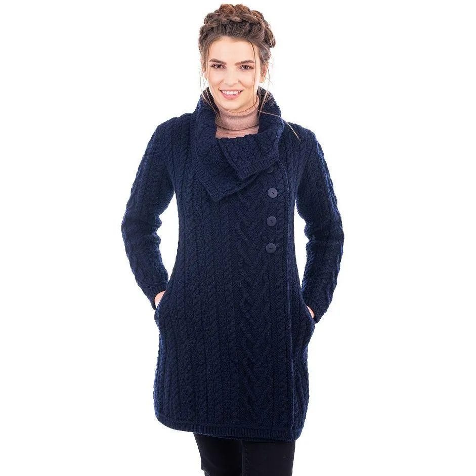 Classic Merino Wool Aran Cable Coat 6 Sizes 4 Colors Made in Ireland