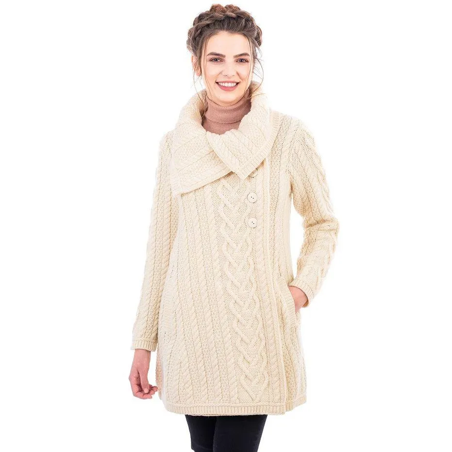 Classic Merino Wool Aran Cable Coat 6 Sizes 4 Colors Made in Ireland