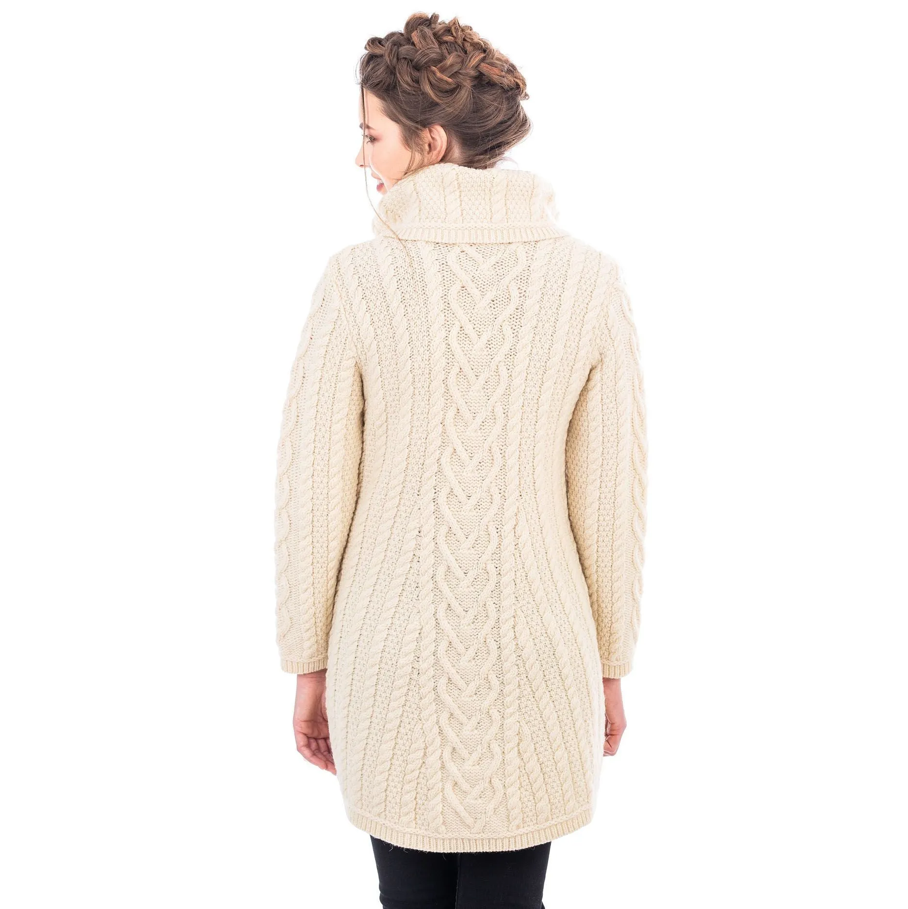 Classic Merino Wool Aran Cable Coat 6 Sizes 4 Colors Made in Ireland