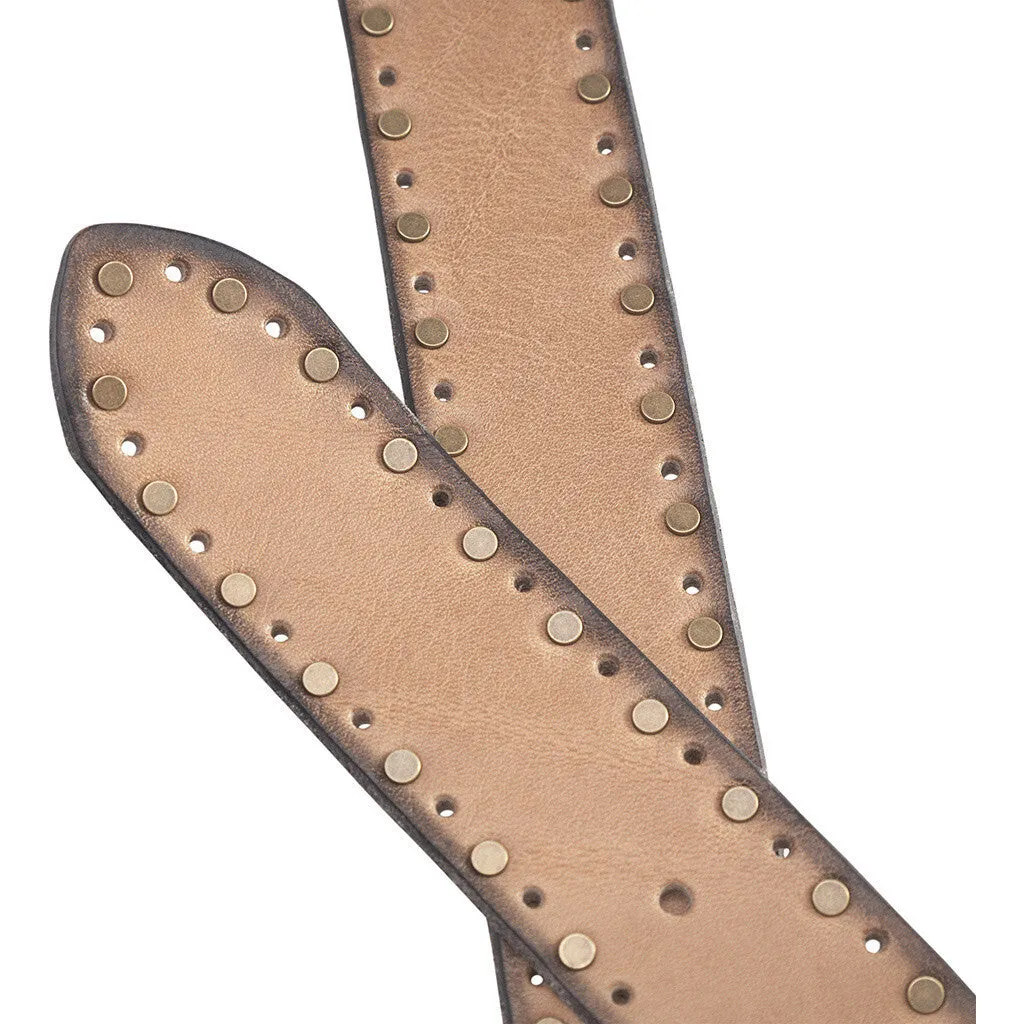 Cool leather belt with details / 15870 - Desert Sand