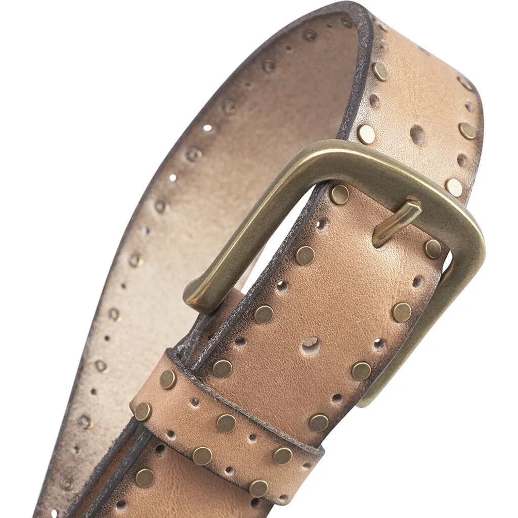 Cool leather belt with details / 15870 - Desert Sand