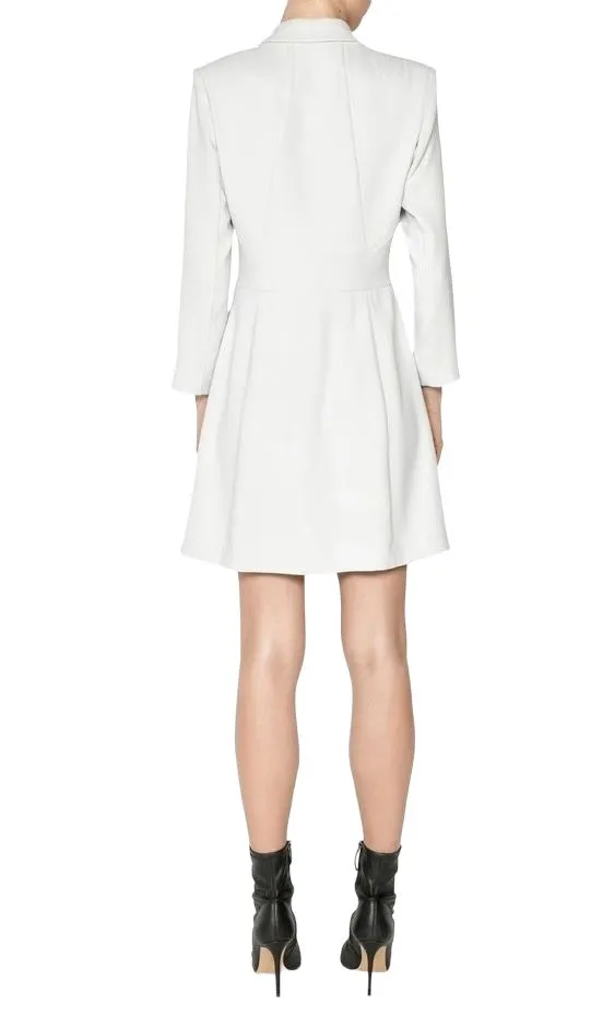 CUE Cut-Out Blazer Dress | Light Grey, Jacket, Shoulder Pads,  Pleated, Belted