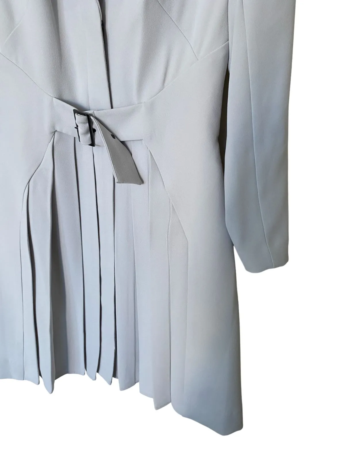 CUE Cut-Out Blazer Dress | Light Grey, Jacket, Shoulder Pads,  Pleated, Belted
