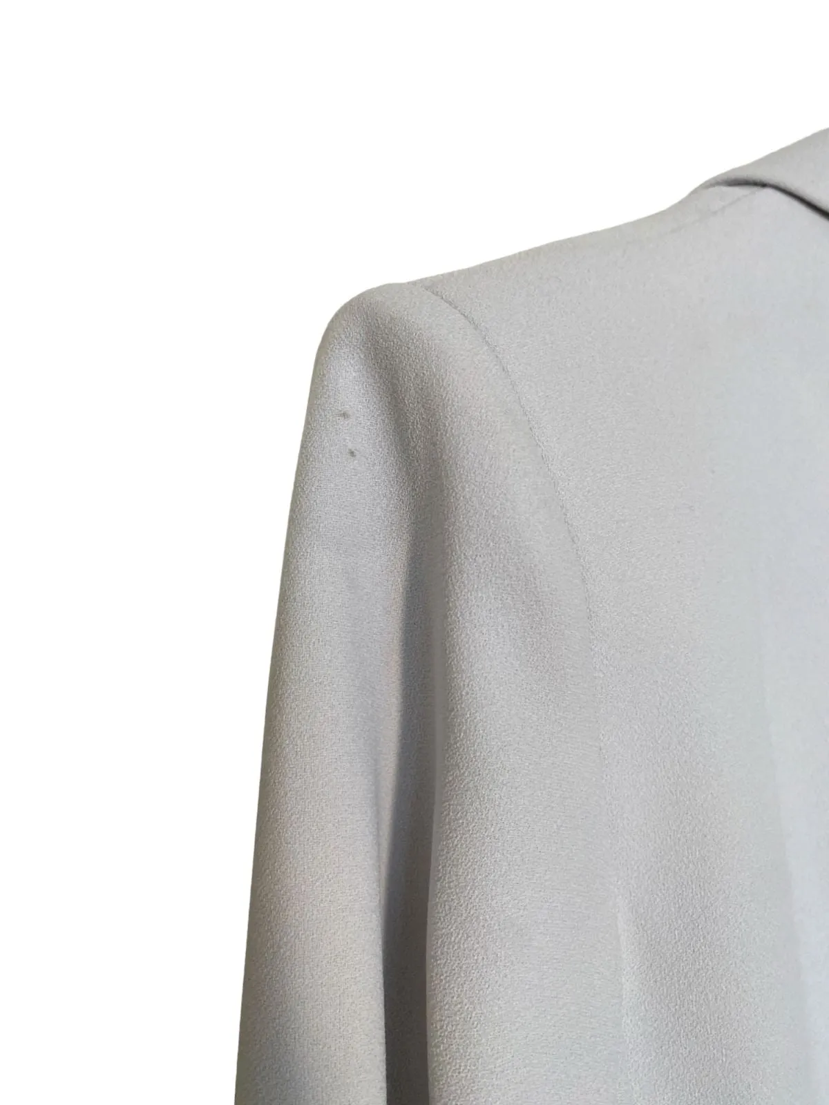 CUE Cut-Out Blazer Dress | Light Grey, Jacket, Shoulder Pads,  Pleated, Belted