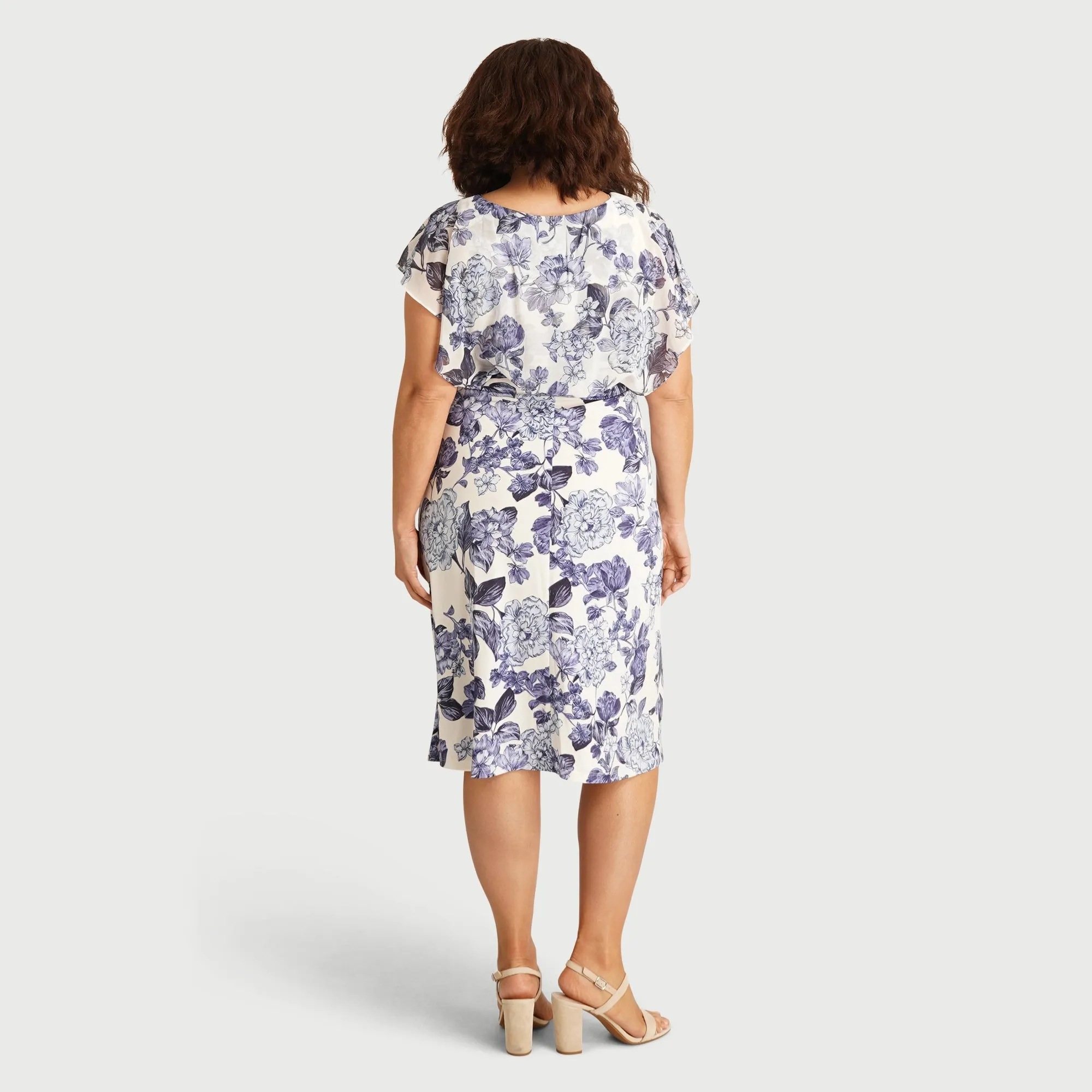 Daphne Blue Floral Chiffon Popover Dress
