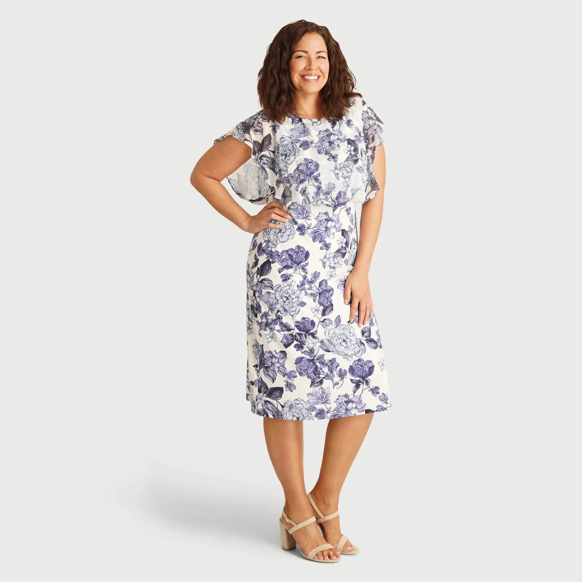 Daphne Blue Floral Chiffon Popover Dress