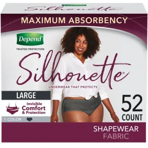 Depend Silhouette 54230 Incontinence Underwear for Women, Maximum Absorbency, L, Black, 52ct