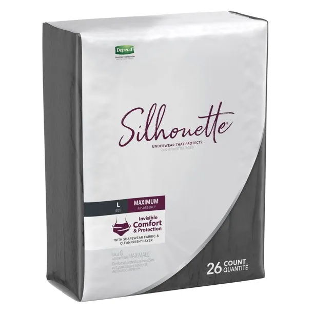 Depend Silhouette 54230 Incontinence Underwear for Women, Maximum Absorbency, L, Black, 52ct