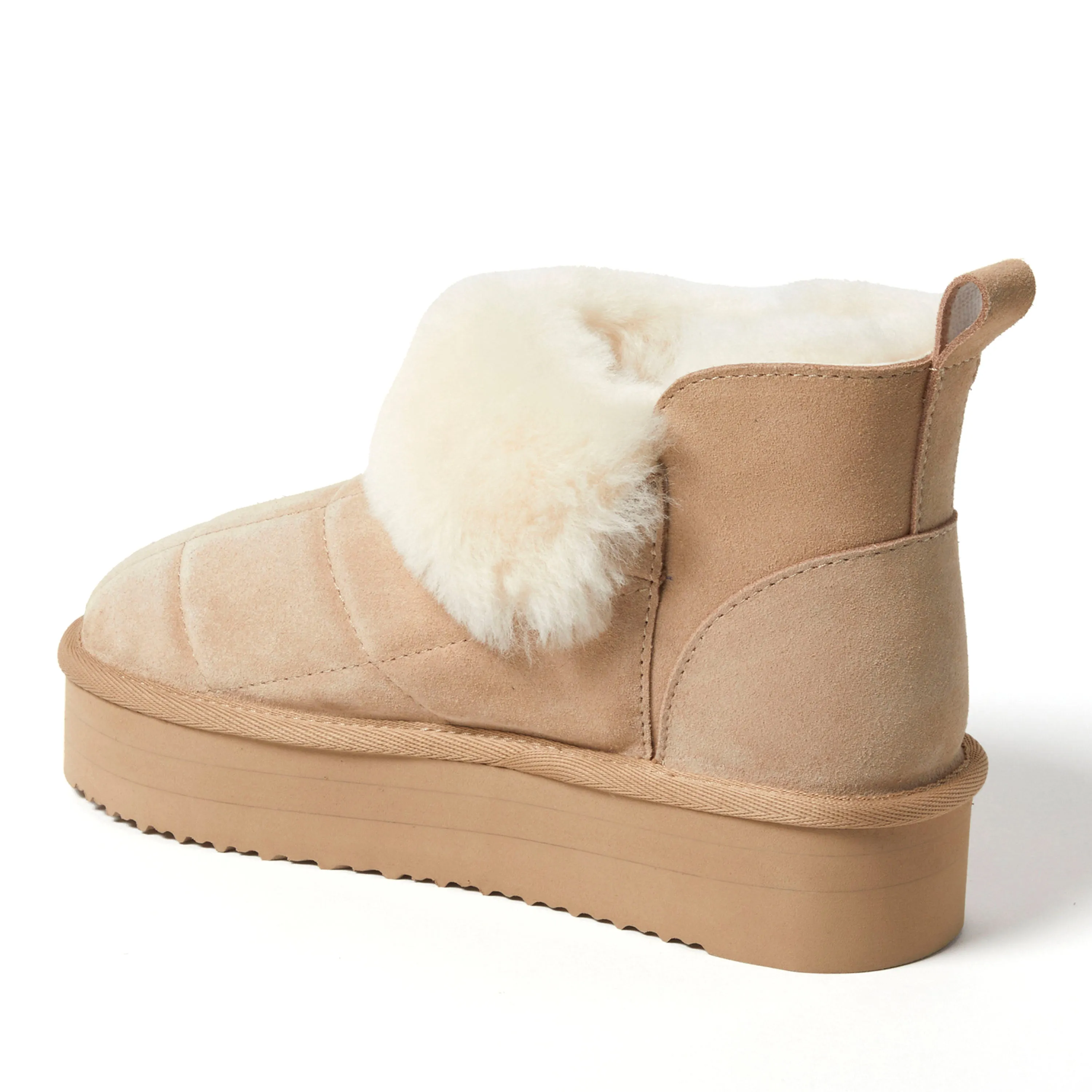 Fireside by Dearfoams Women's Bayswater Genuine Shearling Quilted Platform Bootie