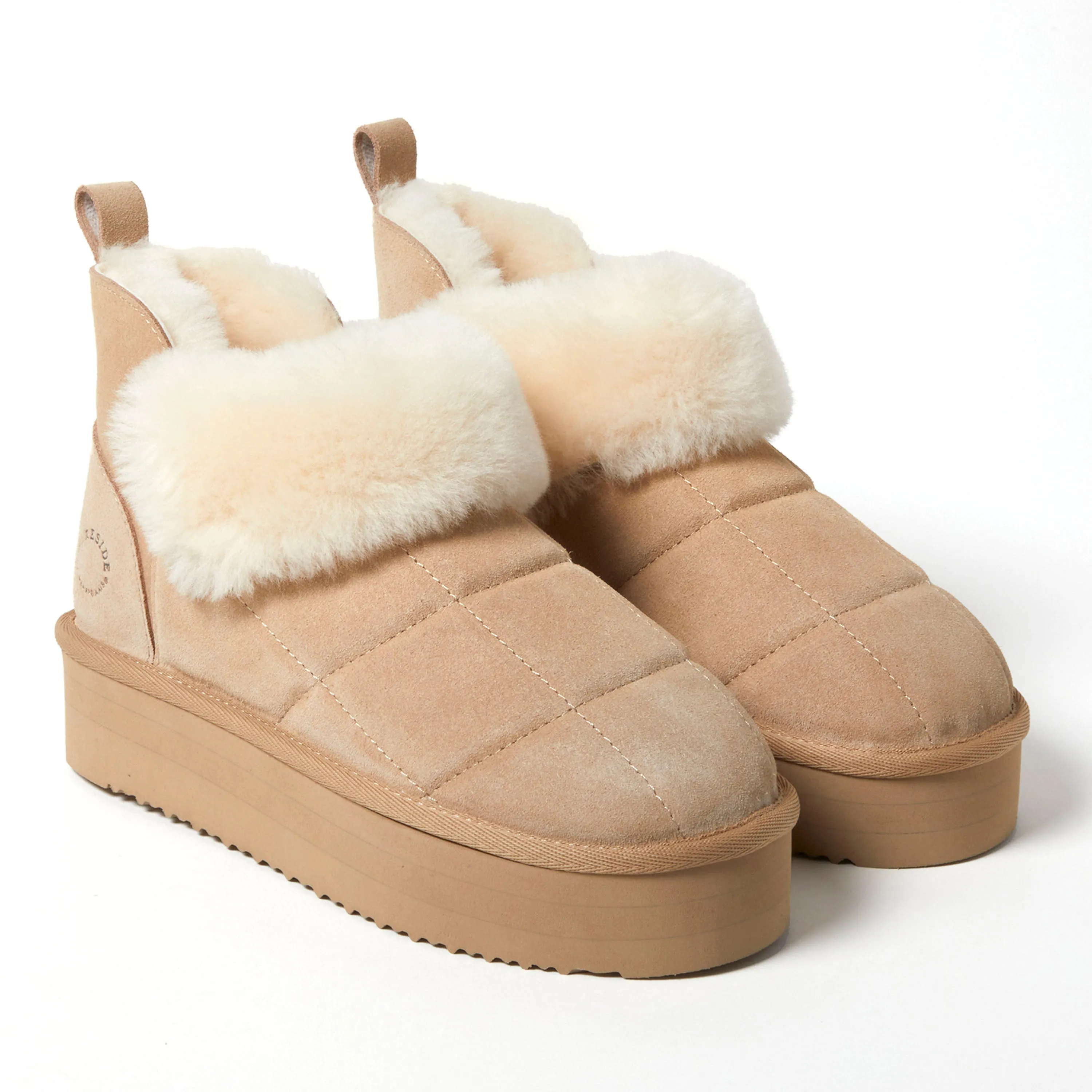 Fireside by Dearfoams Women's Bayswater Genuine Shearling Quilted Platform Bootie