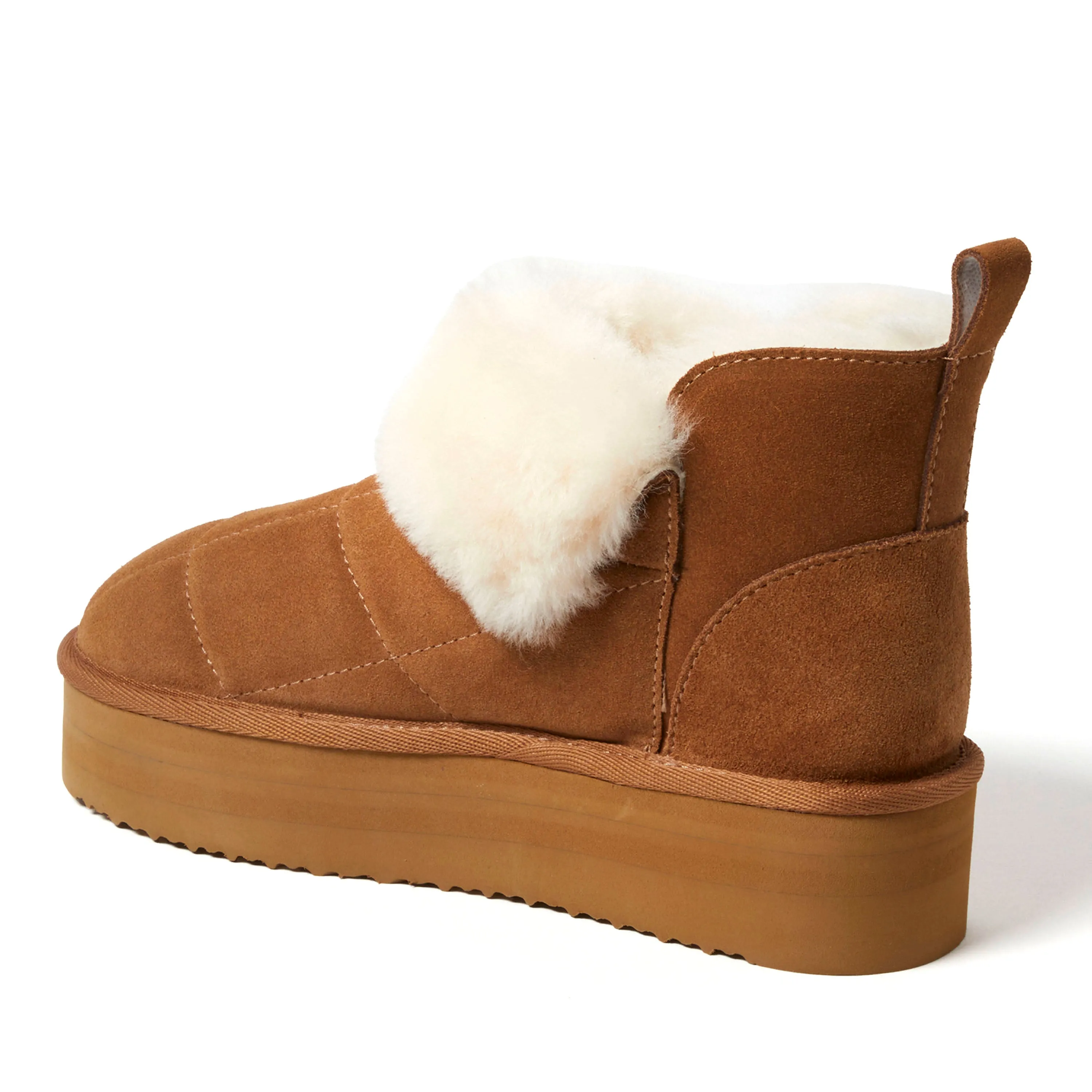 Fireside by Dearfoams Women's Bayswater Genuine Shearling Quilted Platform Bootie