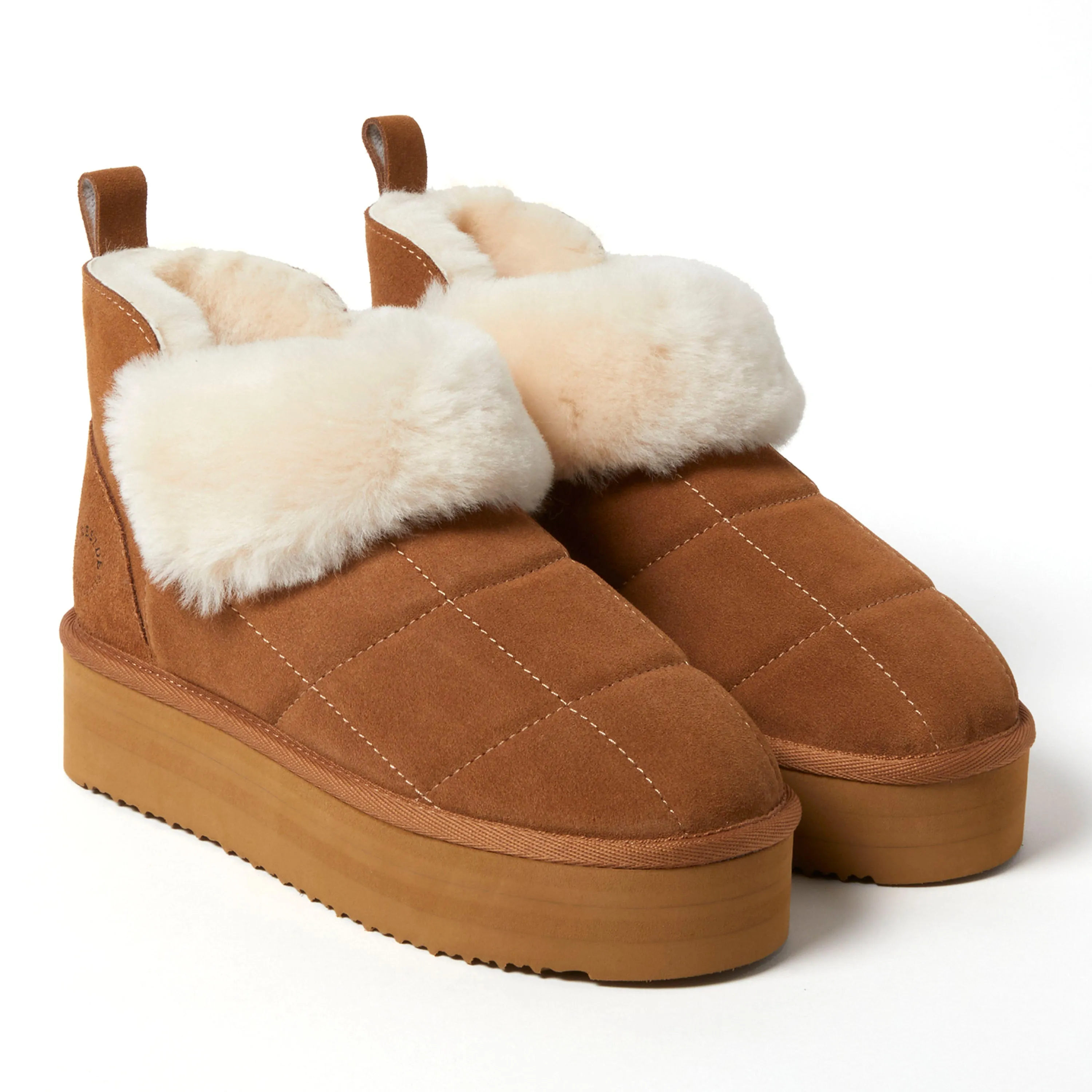 Fireside by Dearfoams Women's Bayswater Genuine Shearling Quilted Platform Bootie