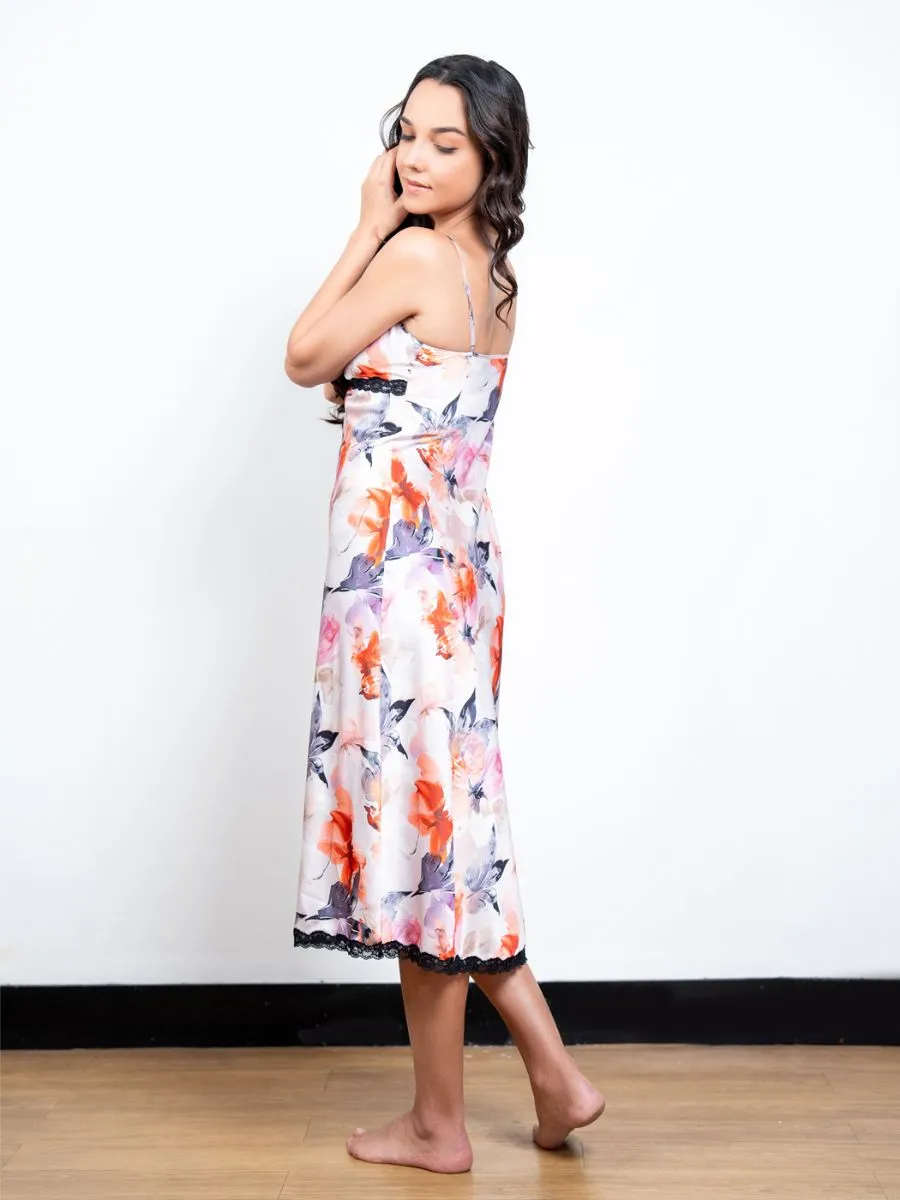 Gigi - Midi Gown in Orange Floral Multi