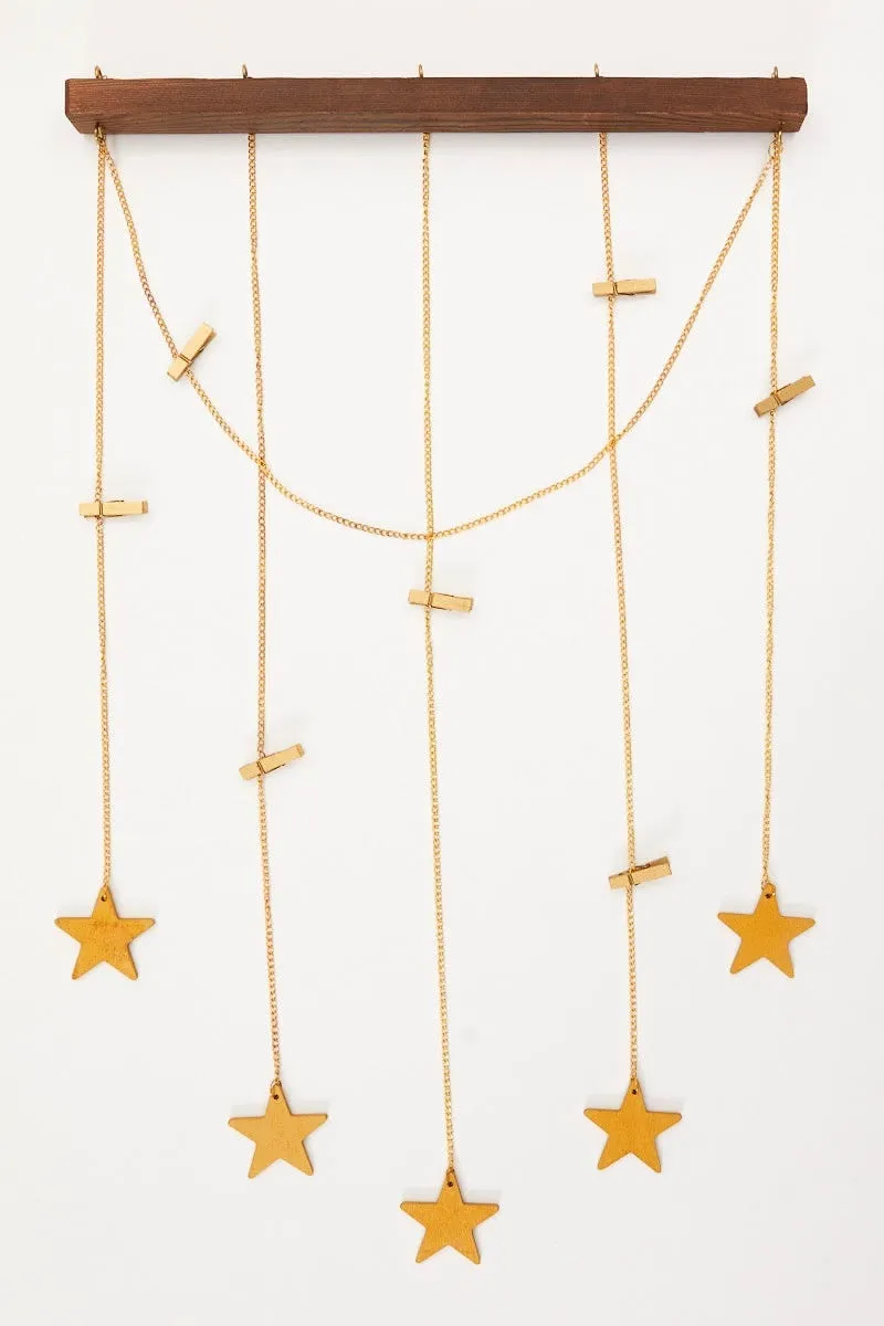Gold Dangling Stars Photo Hanger With Mini Pegs
