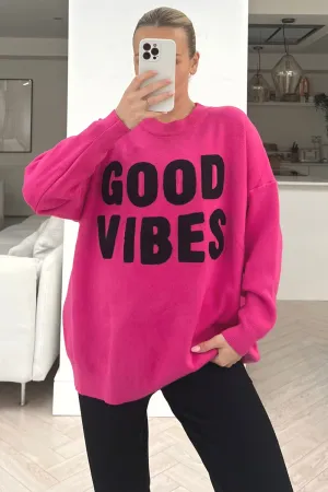 Good vibes pink & black embroidered knitted jumper