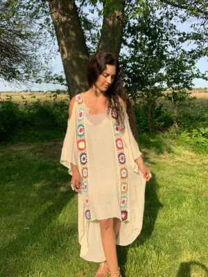 Granny Square High Low Hem Dress Ivory