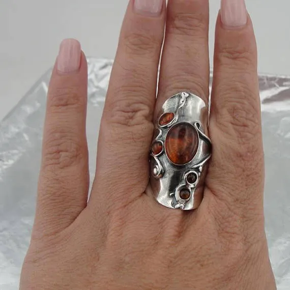 Hadar Designers Handmade 925 Sterling Silver Amber Stone Ring Birthday Stone Birthday Gift Israeli Jewelry