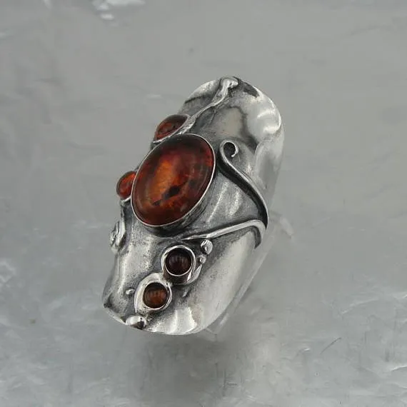 Hadar Designers Handmade 925 Sterling Silver Amber Stone Ring Birthday Stone Birthday Gift Israeli Jewelry