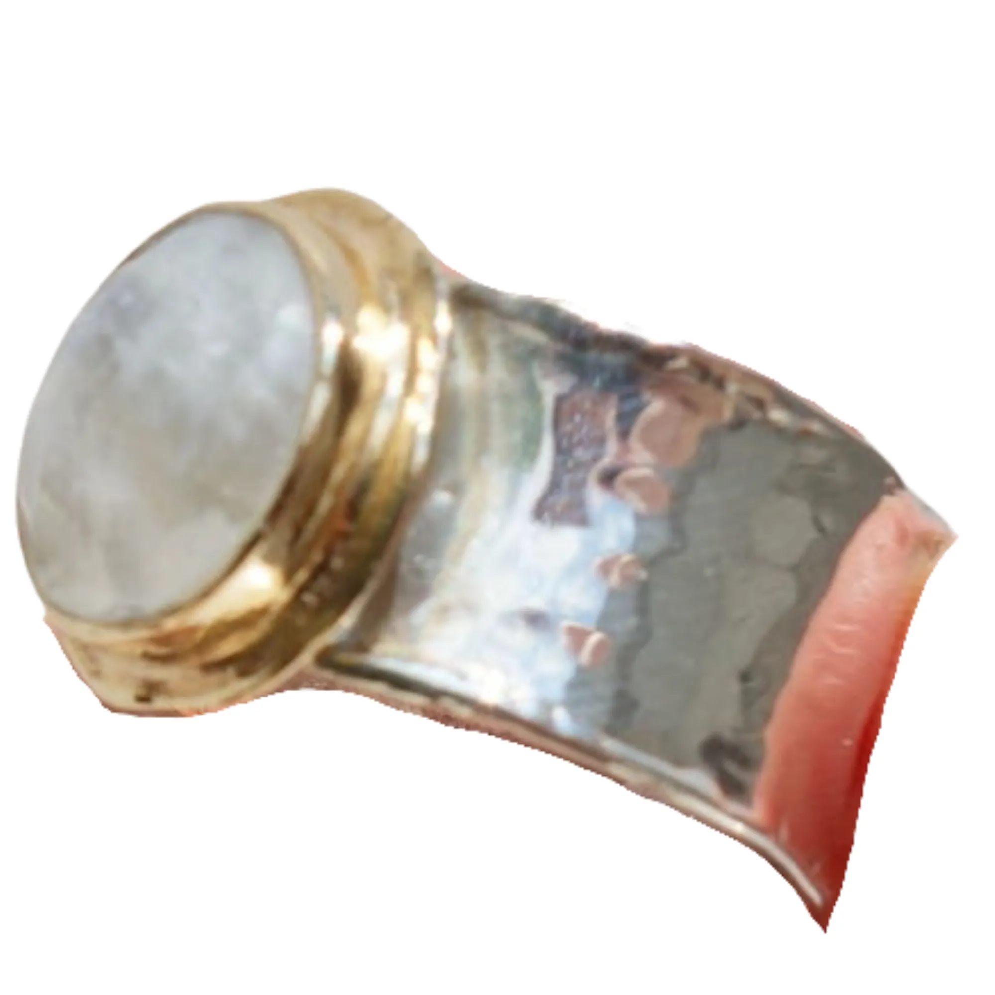 Hadar Designers Handmade 9k Yellow Gold 925 Silver Moonstone Ring