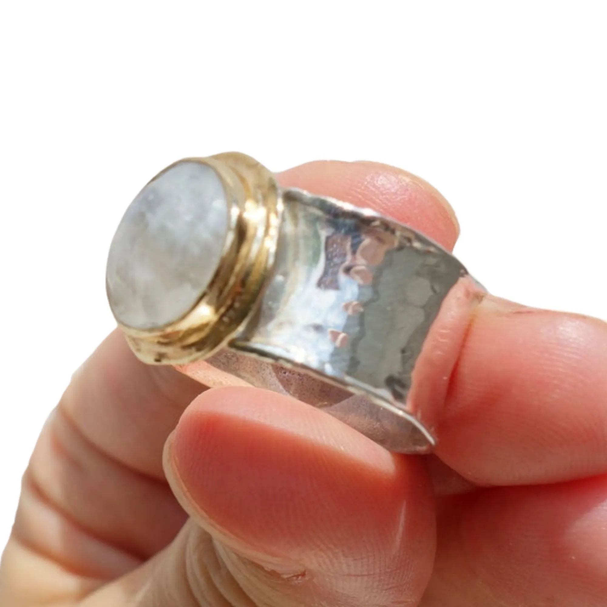 Hadar Designers Handmade 9k Yellow Gold 925 Silver Moonstone Ring