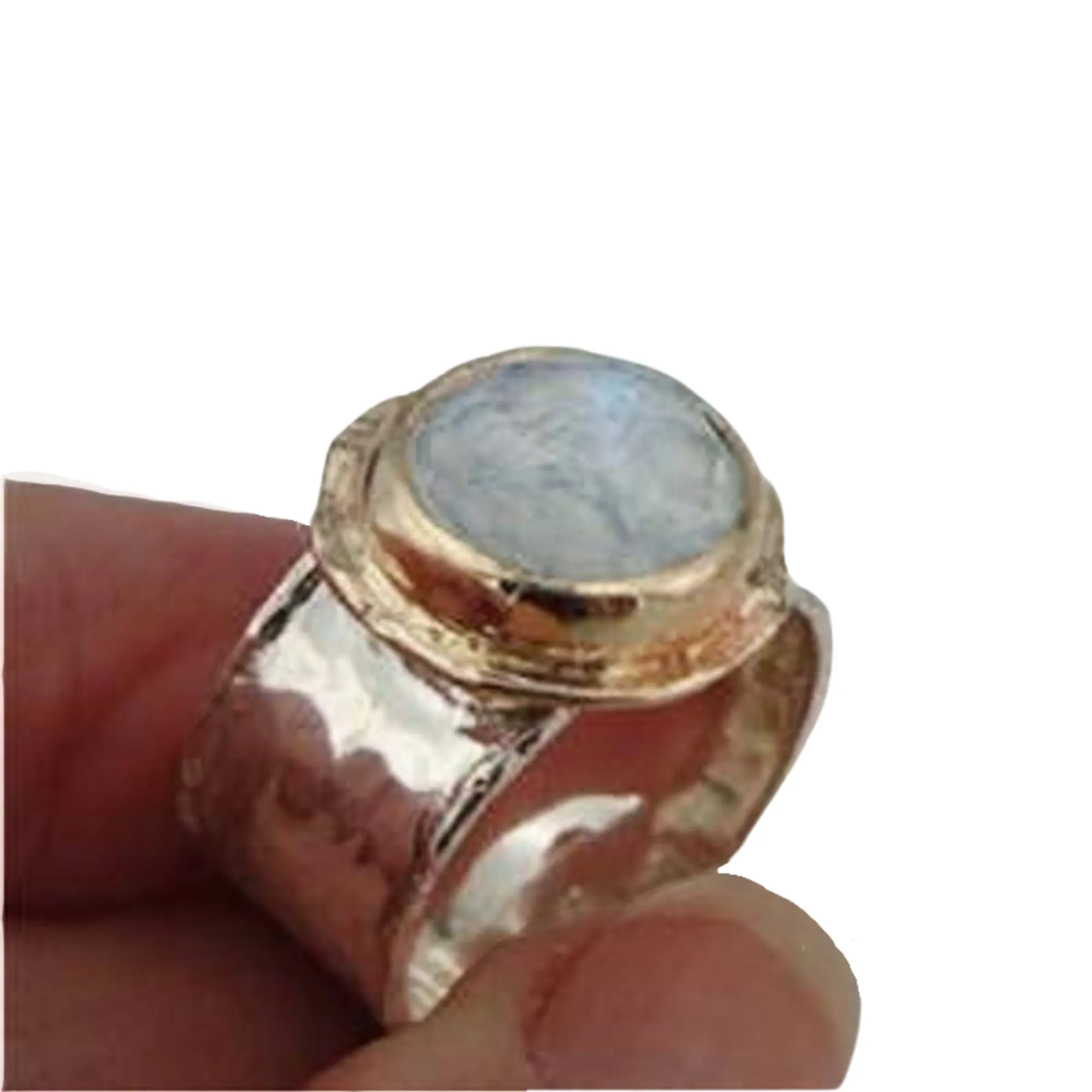 Hadar Designers Handmade 9k Yellow Gold 925 Silver Moonstone Ring