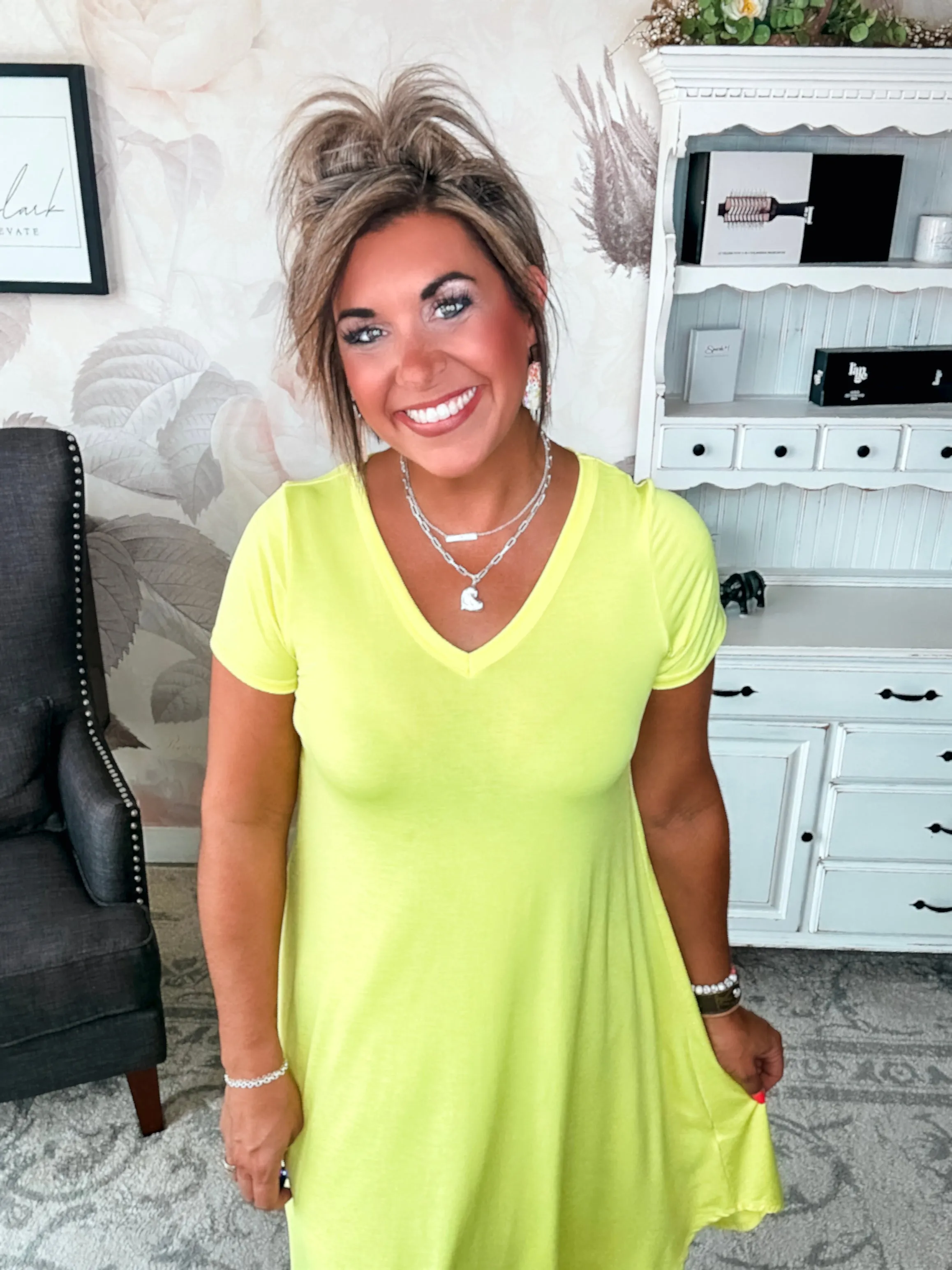 Hold Onto Hope Dress - Neon Yellow