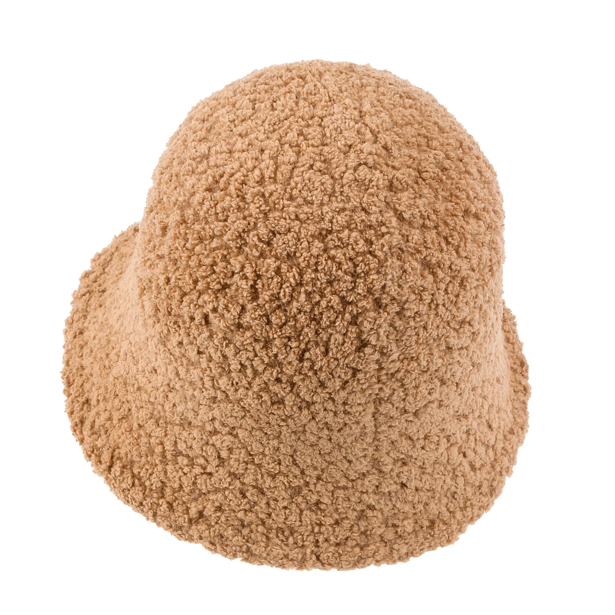 ililily Bell Shape Knitted Sherpa Fur Bucket Hat Soft Winter Fedora Hat