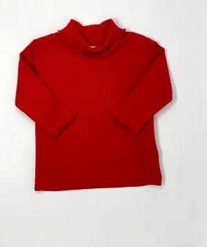 Knit Interlock Lettuce Edge Turtleneck - Deep Red